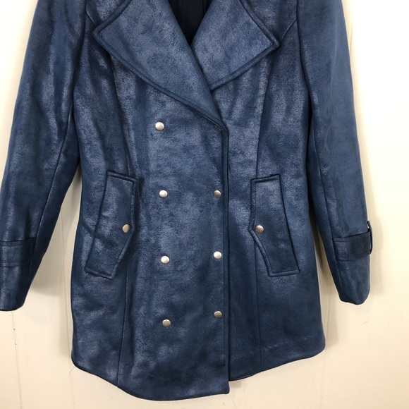Vintage Blue Leather Mid Length Jacket Sz S - Picture 4 of 12
